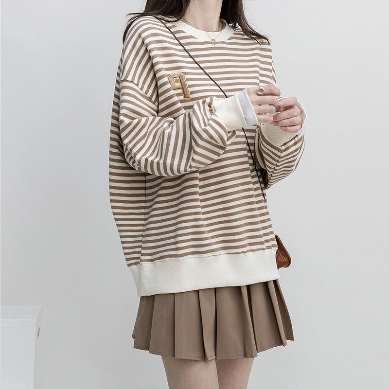 Полосатый ретро тонкий свитер женский тренд ранняя осень женский топ свободная рубашка M