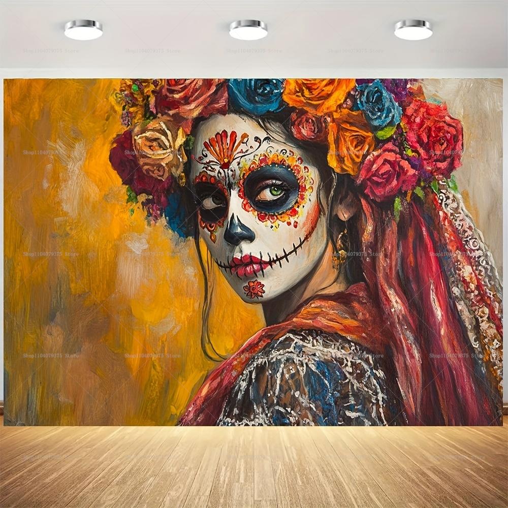 1Pc Happy Day Of The Dead! Mexican-themed Background Banner Suitable For Patios, Gardens, And Holiday Party Decorations.