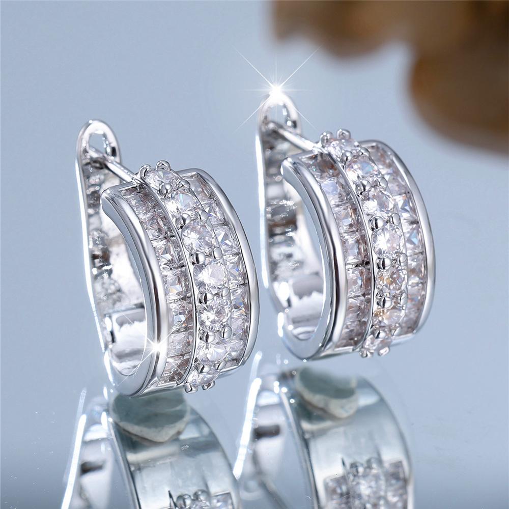 Charm Female Blue White Zircon Stone Hoop Earrings Vintage Silver Color Simple Wedding  For Women