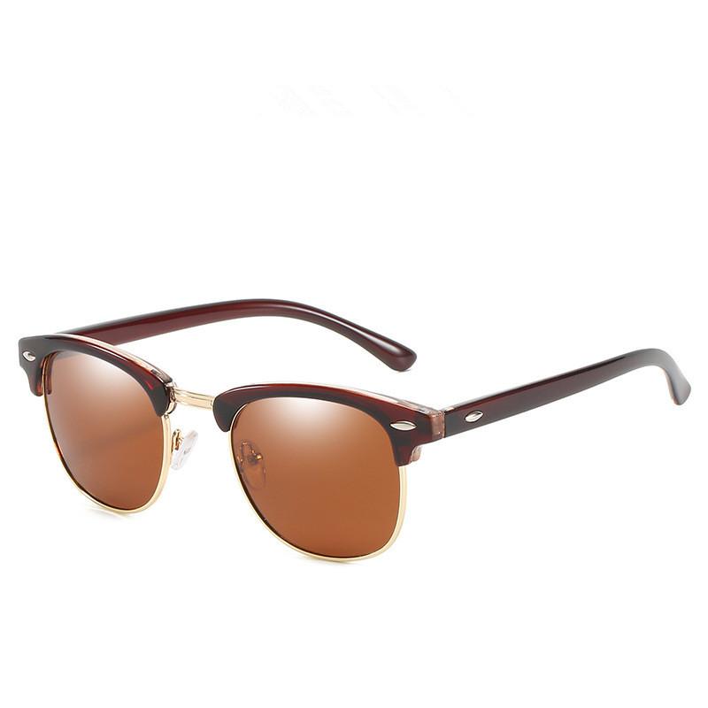 Polarisierte Sonnenbrille für den Außenbereich, verspiegelt, modisch, Retro, Halbrahmen, Unisex, Antireflex, UV400, Metallrahmen, Nieten, quadratisch, Damen/Herren