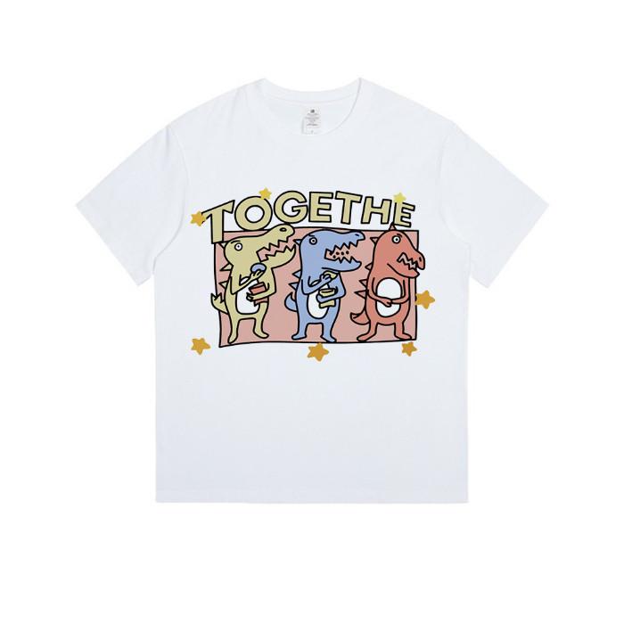 

South Korea Loose Unisexs and Womens Cartoon Printed Shortsleeved Tshirt Casual Multifunctional Crewneck Summer Top S