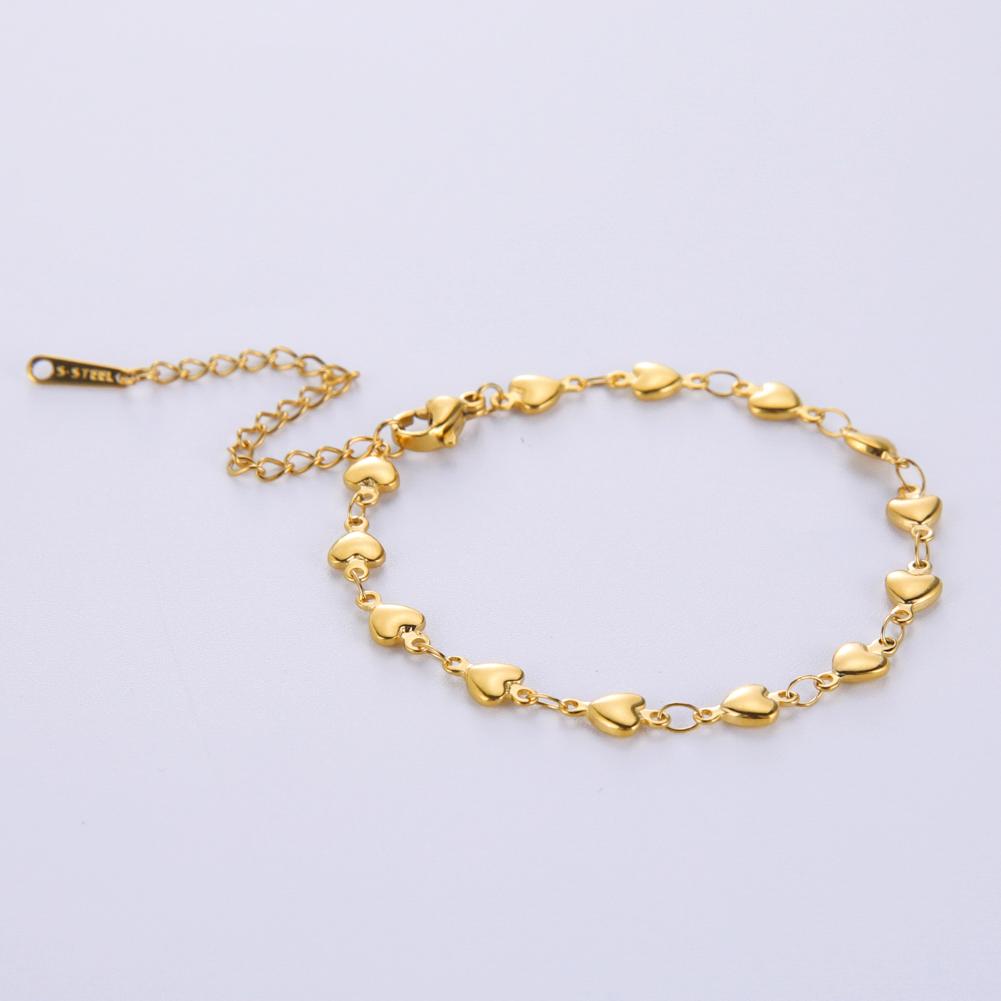 Gold Heart Chain Bracelet for Women Stainless Steel Adjustable Bracelets Summer Jewelry