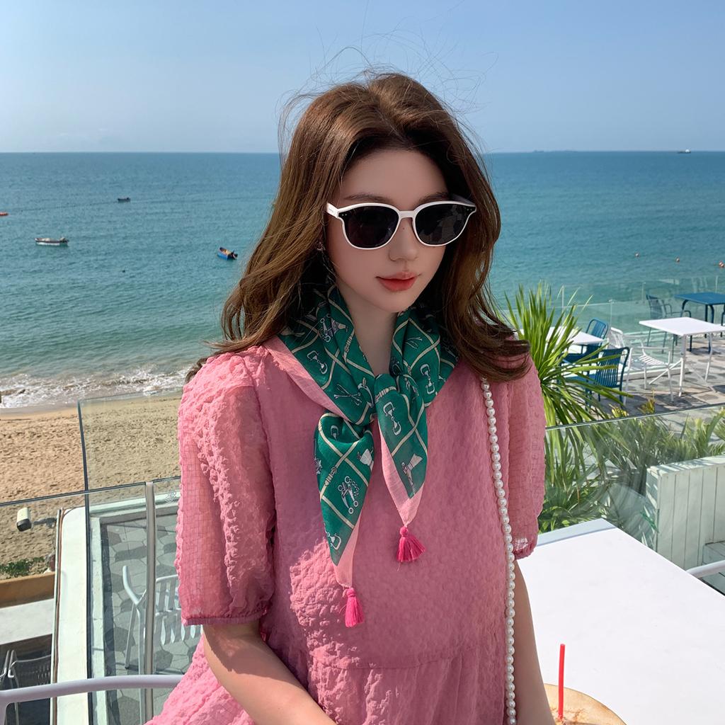 Spring and summer new horse versatile strap spike small square scarf women's Korean version fashion cotton and linen headscarf multi-functional hair t