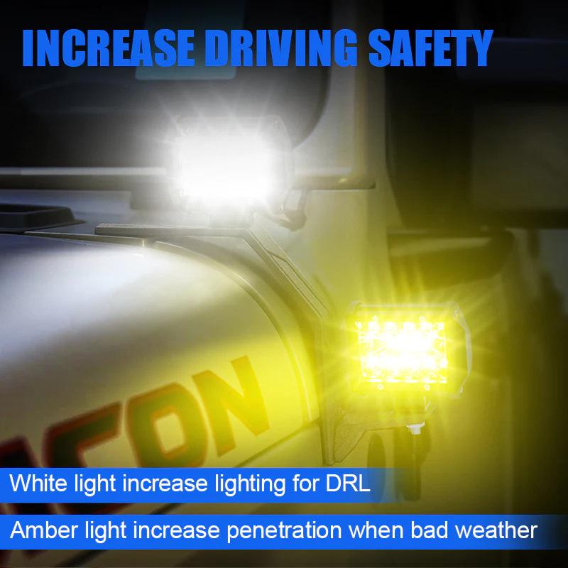 Dual Color Auxiliary Flood Lights with Bracket for 2018+ Wrangler JL JLU - White/Yellow