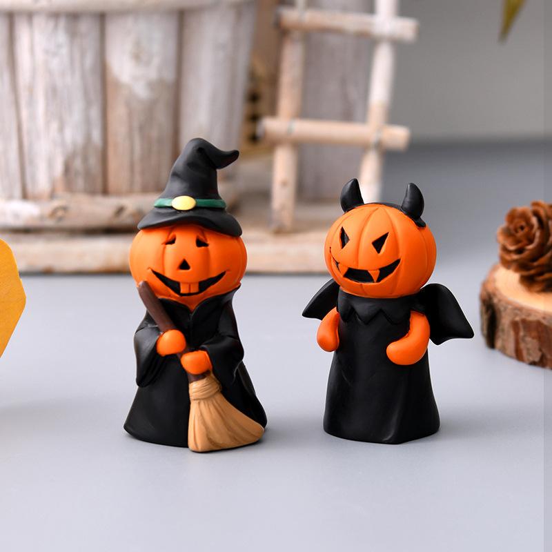 Halloween Pumpkin Figurines - Cute Handmade Decorative Items for Home Tabletop, Ghost Figurines, Resin Small Ornaments
