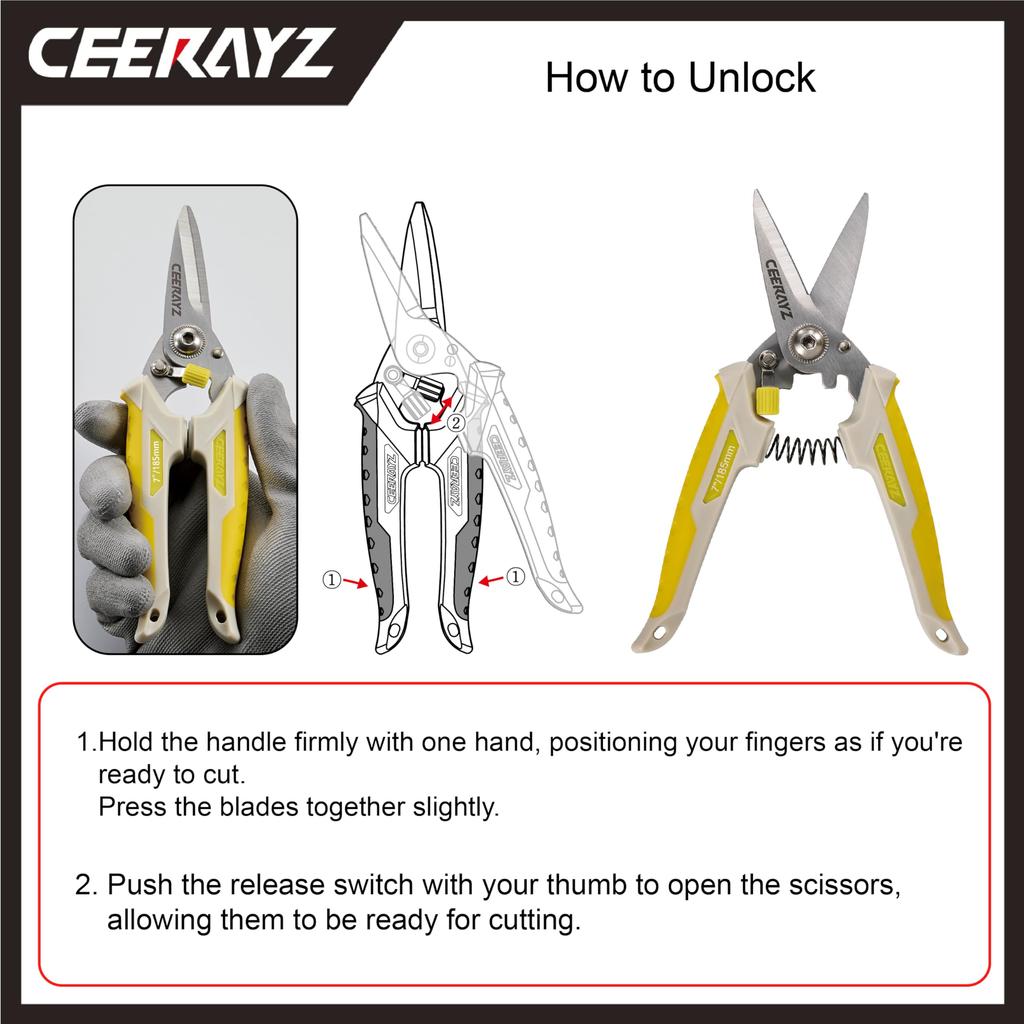 CEERAYZ Scissors 185mm Multipurpose Heavy Duty 420 Japanese Stainless Steel Industrial Scissors Scissors Metalworking Pruning Gardening Pruning with