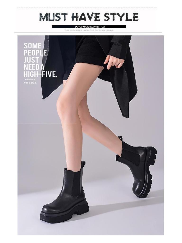 2025 Women's Black Chelsea Martin Boots: Chunky Heel, Round Toe, Platform Design