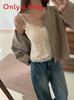 Cotton Winter Fall French Lace Camisole With Fixed Padded Cups For Women