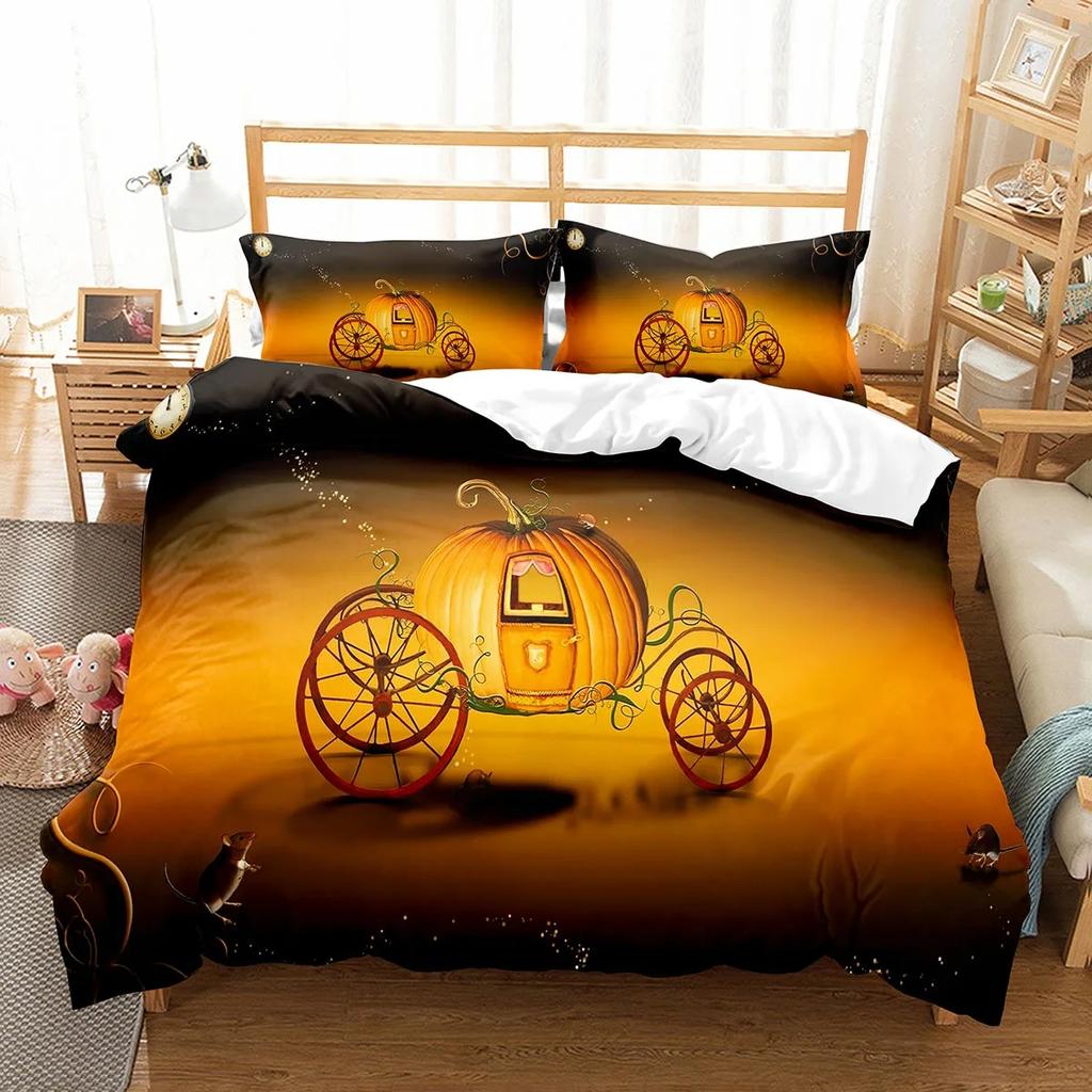 Pumpkin Lantern Duvet Cover Set Polyester Comforter Cover King Queen Full Twin Size Bedding Set With Pillowcase Halloween Gift