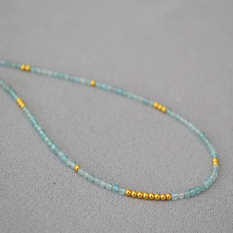 Healing Department Fashionable, Fresh and Elegant Niche Original Simple Sea Blue Treasure Real Stone Beaded Fine Necklace Collarbone Chain