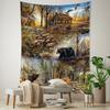 Brown Bear And Elk Forest Cabin Tapestry Wall Hanging Modern Art Landscape Hippie Bohemian Living Room Bedroom Home Decor