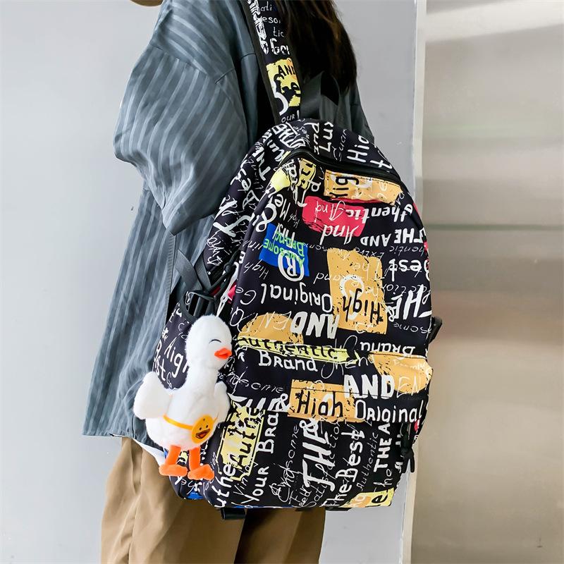 

Школьный рюкзак, модный рюкзак с граффити для школьного сезона, большая вместимость, рюкзак для пары с индивидуальностью Without pendant чёрный