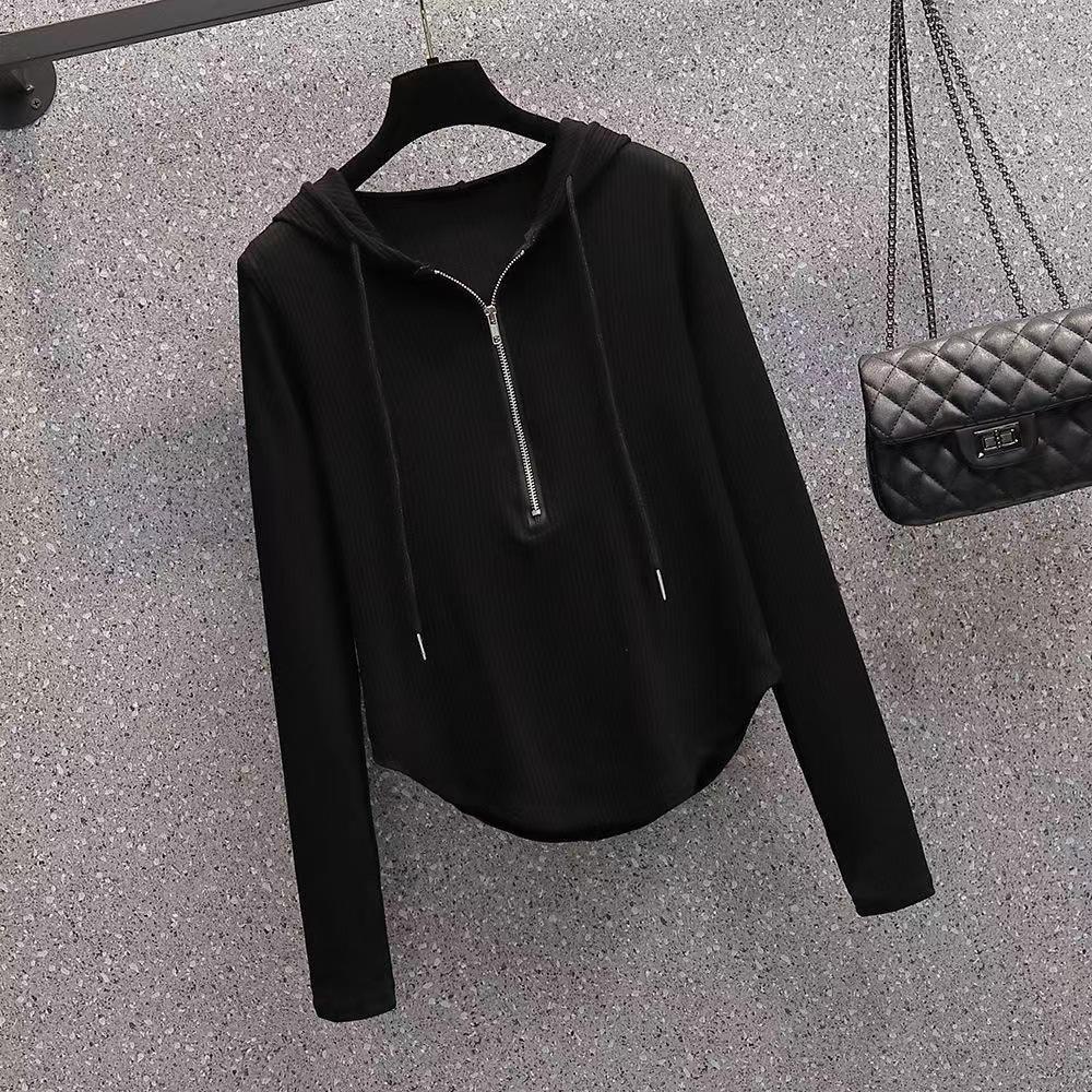 Drawstring Hooded T-shirt for Women In Autumn New Style, Loose and Slim and Versatile Design Base Top