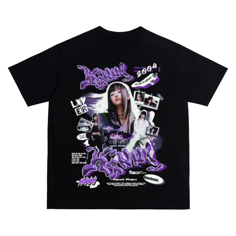 2025 NEW JEANS Gruppo Coreano di Ragazze T-shirt Stampata MINJI HAERIN HANNI DANIELLE HYEIN Maglietta Oversize Abbigliamento Unico in Cotone