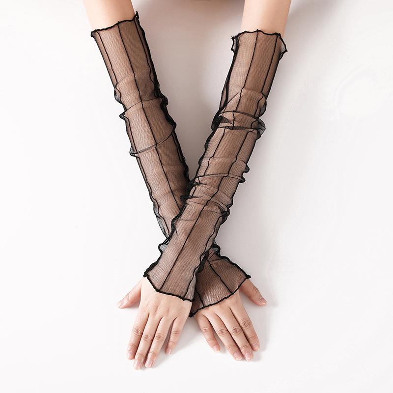Ice Silk Mesh Women's Sun Protection Arm Sleeves - Lightweight, Breathable, Half-Finger Design for Cycling, Covers Scars and Tattoos.