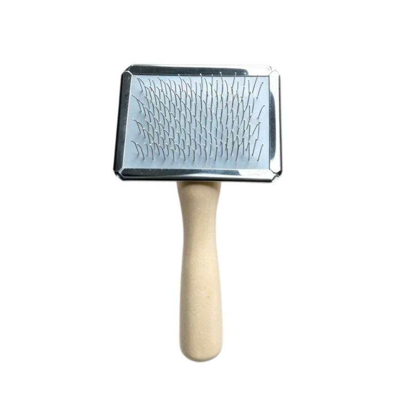 Pet Pin Brush with Wooden Handle - Stainless Steel Dog & Cat Comb for Detangling and Removing Loose Hair