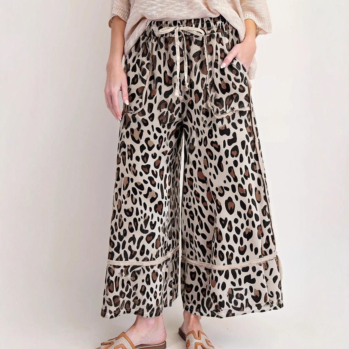 

2026 New Women s High Waist Wide Leg Pants, Loose Fit Leopard Print Trousers for Autumn Fashion & Casual Style S леопардовый