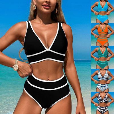 Nové bikiny Kontrastní barva Bikiny Dámské plavky Plážové oblečení Push Up Dvoudílné plavky