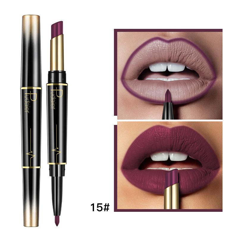 Dobbelhodet leppestift lipliner matt lipgloss 16 farger leppestift