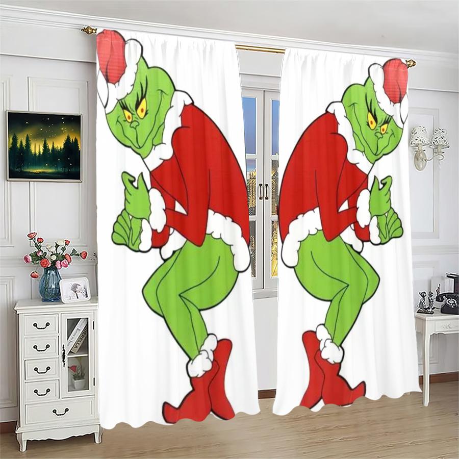 

Santa Claus Printed Curtains, Pole Bag Curtains, Christmas Decorations, Home Decorations, Room Decorations 14Wx39L(35x100CM)x2&Rod Pocket