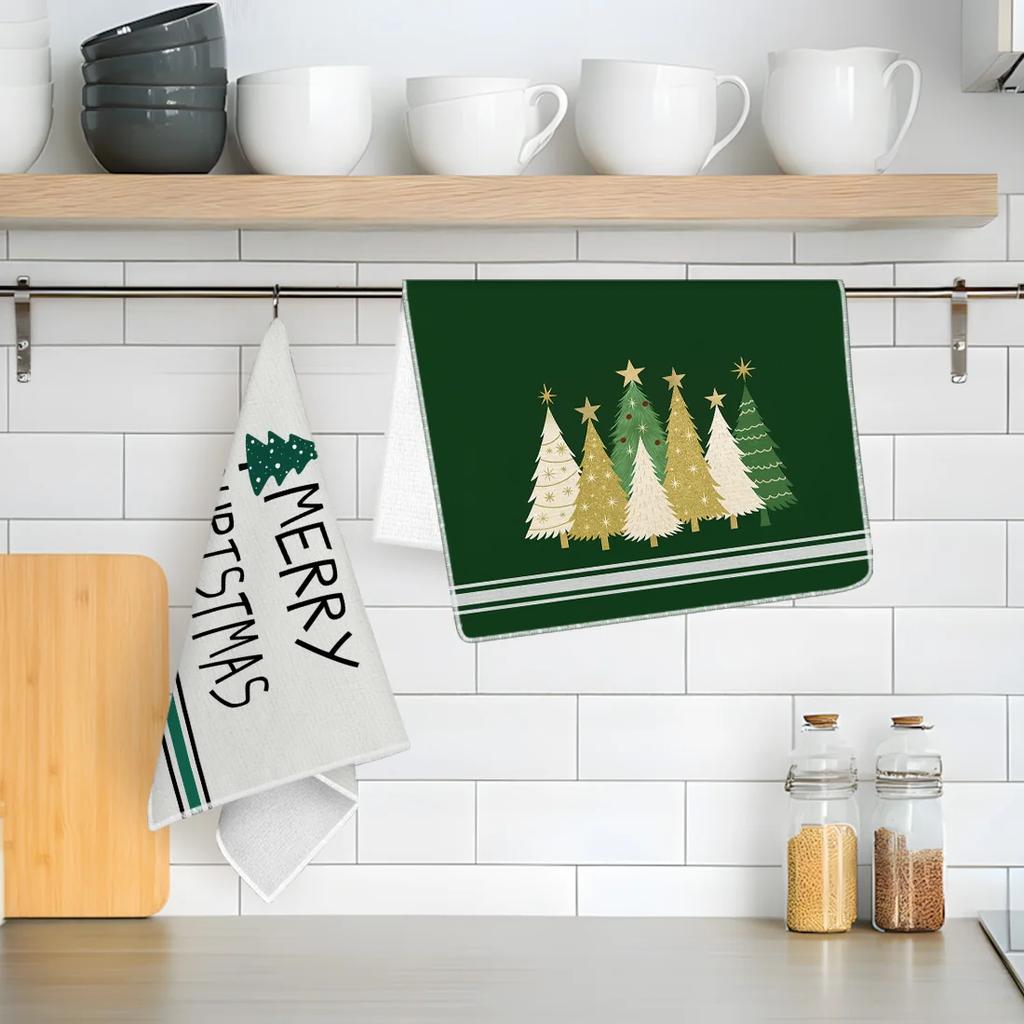 2pcs/set Kitchen Towels Modern Christmas Green Christmas treeHand Towels Christmas Decorations for Home Noel Dish Towels Gifts