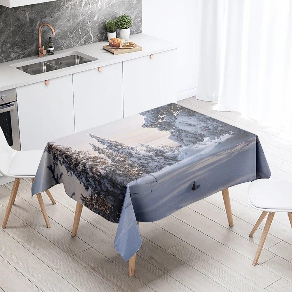 Winter Snow Tablecloth Beautiful  Anti-fouling Waterproof Rectangular Kitchen Table Home Decoration