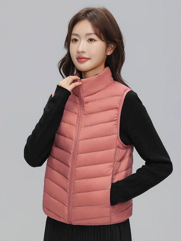 Velvet Women's Stand-up Collar Vest Light Down Jacket Women's Pinghu Large Size Thin Light Winter Coat Vest
