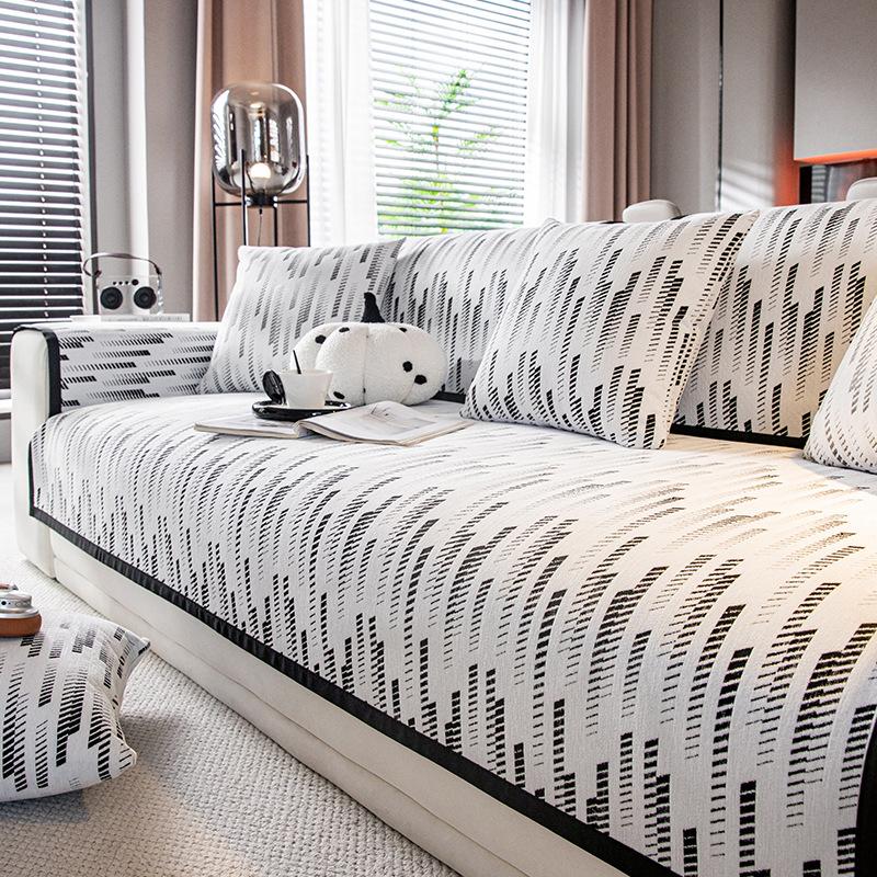 Light Luxury Sofa Cushion Four Seasons Universal Nonslip Couch Cover Chenille Black White Weaving Sofa Mat Living Room Couch Mat