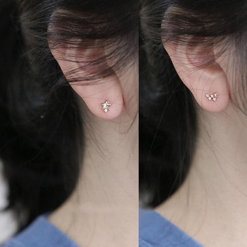 Niche Design, Asymmetric Mini Earrings, Star Style, Japanese and Korean Student Earrings for Women