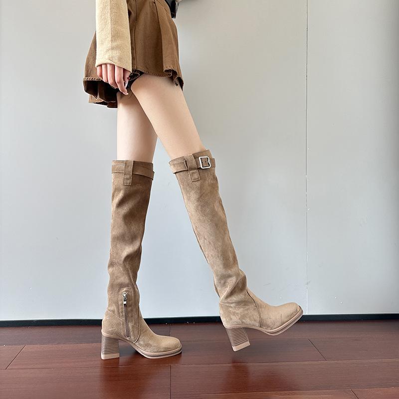 High-heeled Knee Boots Women's Autumn and Winter Thin Long Boots Women's Thick-soled Thick-heeled Stacked Boots Elastic Thin Boots