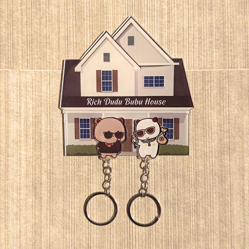 Creative Wall Key Holder Cute Cartoon Acrylic Keychain Hanger Key Hooks Organizer Rack Home Decor Refrigerator Stickers Gifts