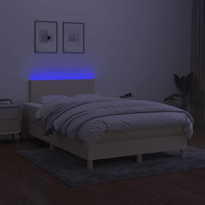 Exclusive House - Slatted Bed Base Mattress and LED Cream 120x190 Cm Fabric