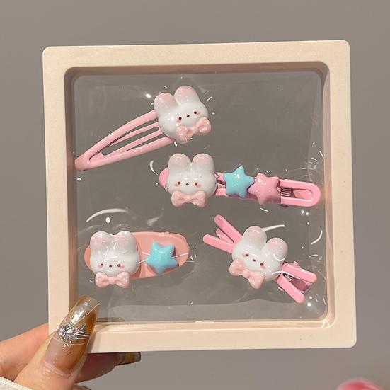 5 Stück Mädchen Haarspange Cartoon Hase Stern Dekor Haarspange Keine Kopfhaut Seitenpony Haarspange Kindliche Haaraccessoires