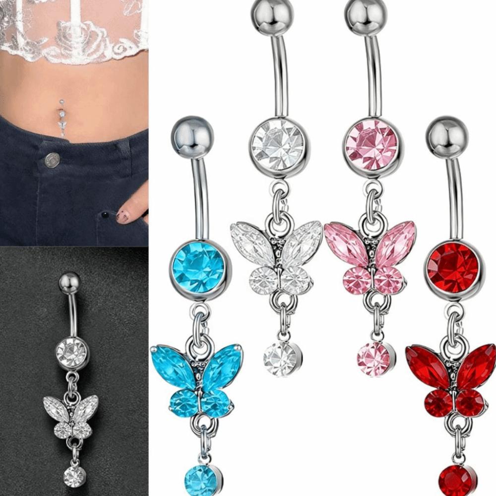 Rhinestone Zircon Navel Ring Stainless Steel Body Piercing Jewelry Girl
