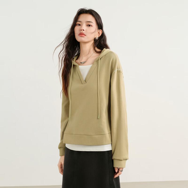 Elva' Island Women's Faux Two-Piece Hooded Sweatshirt