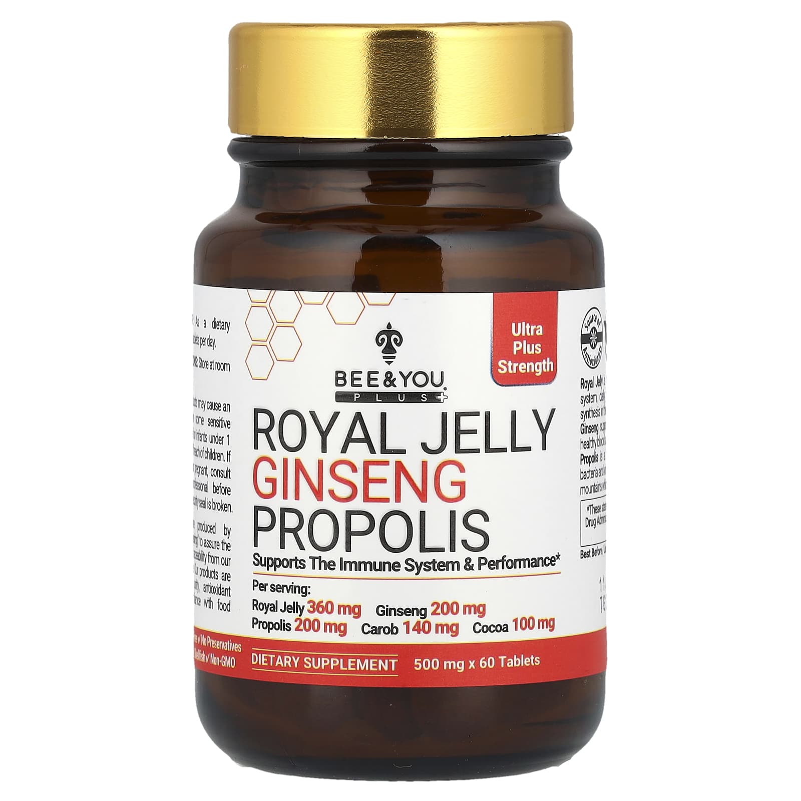 

Bee & You, Royal Jelly Ginseng Propolis, 60 Tablets