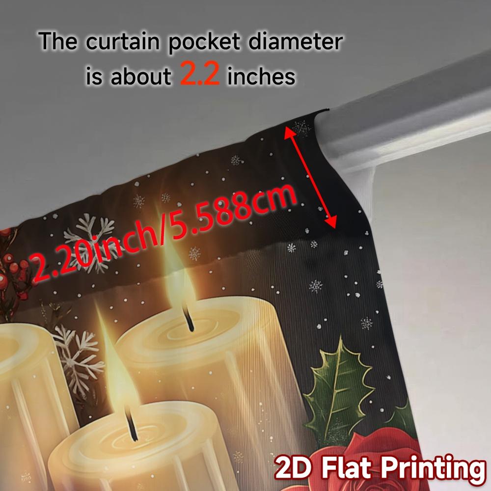 2pcs,Curtains Christmas Candles Holly Rose (3) Popular Fashionable Curtains Versatile Durable Polyester Curtains Outdoor