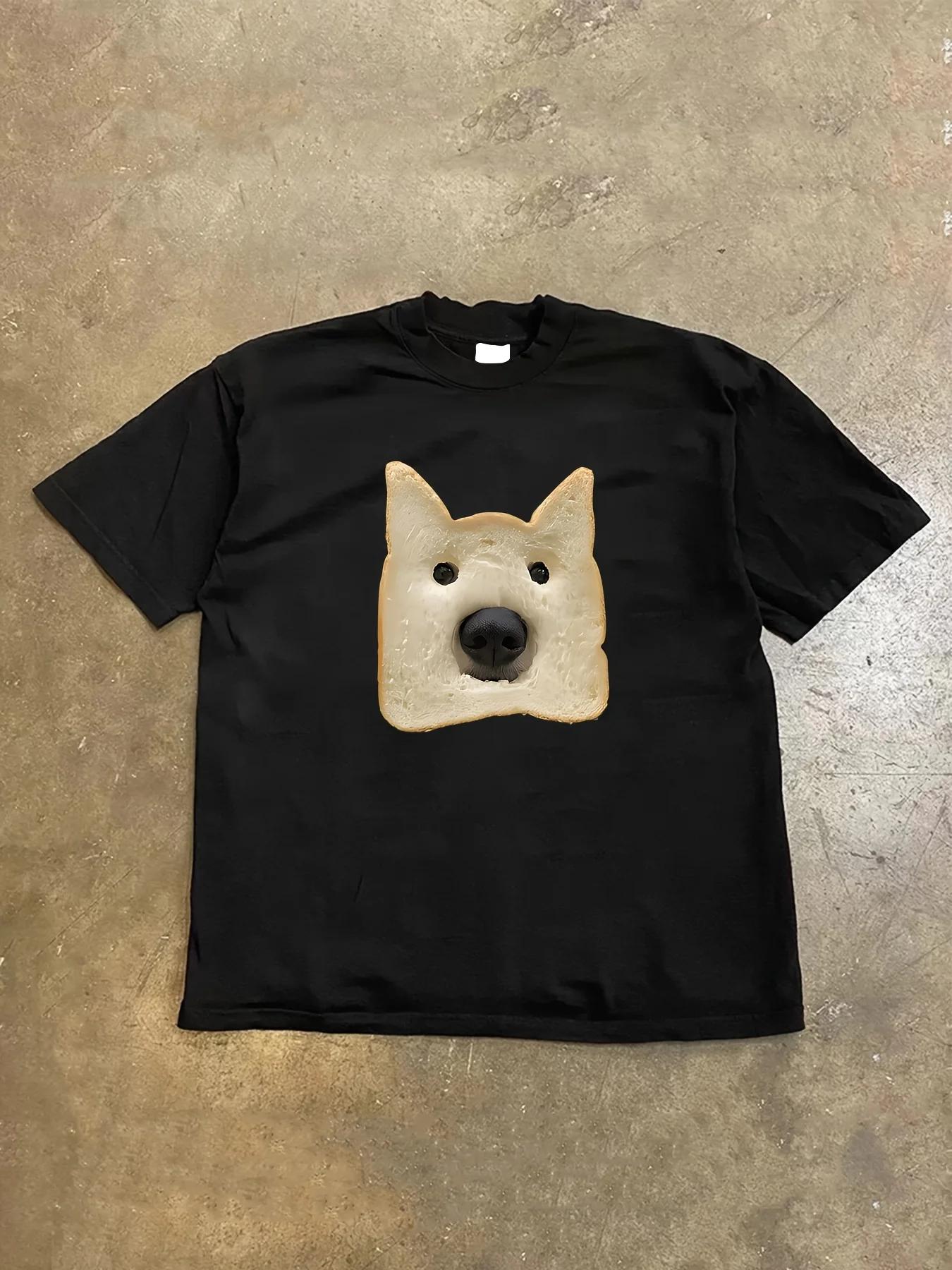 

100%Cotton Short Sleeve T Shirt with Dog Bread Print Casual Crew Neck Knit Fabric Tee Summer Fashion Regular Fit Animal Tops 4XL