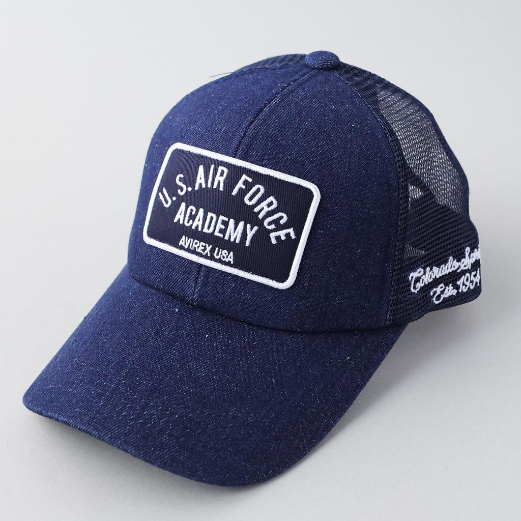 AVIREX Mesh Military American Casual Summer Baseball Air Force Indigo 6-Panel Cap, Low-Profile Cap, Embroidered, Men's MA-1 Cap,