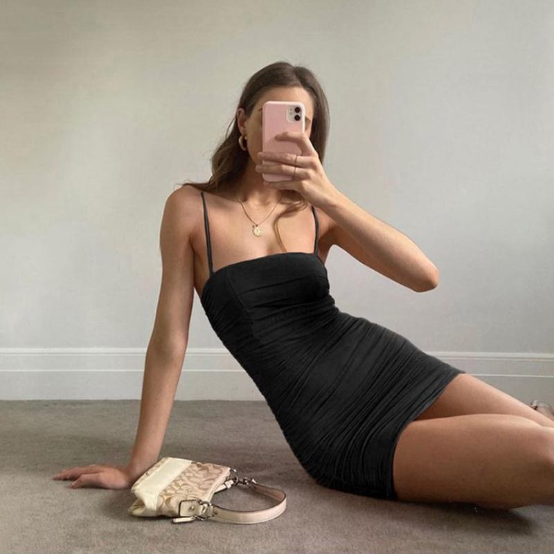 Temperament Slim Fit Waist Wrap Dress Women's Ins Style Slim Shoulder Fold Show Thin Hip Wrap Skirt Show Body Solid Color Hip Wrap Skirt