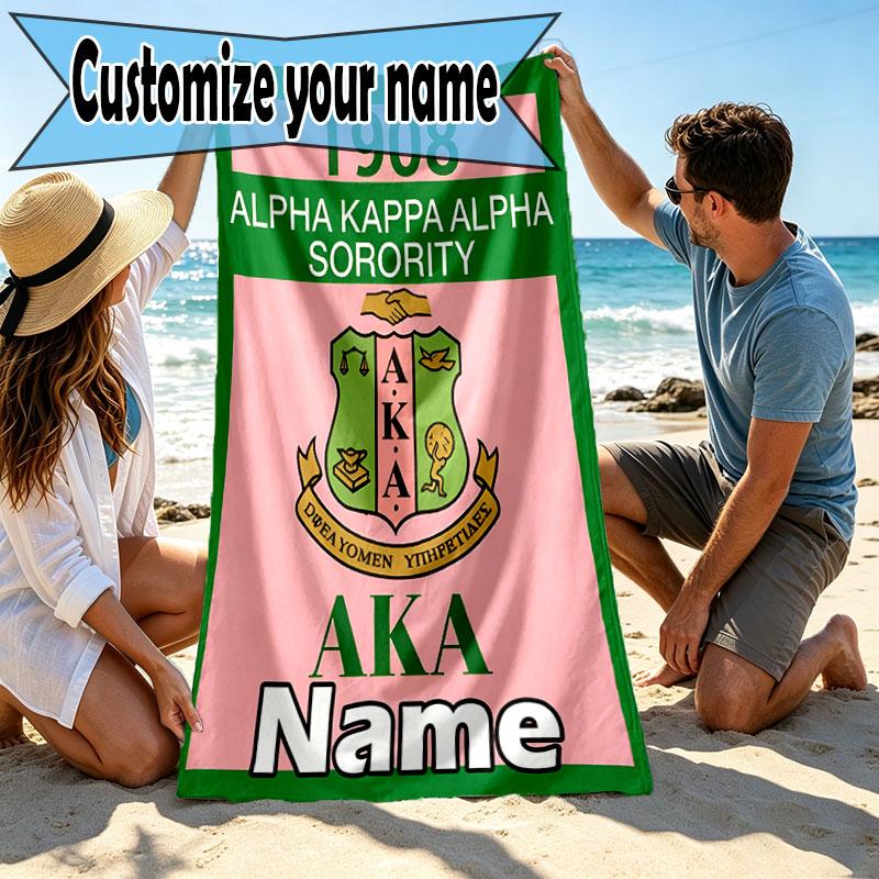 Custom Name Personalized Alpha Kappa Alpha Print Beach Towel, for Trip Camping Beach Party Home Decor, Birthday Gift for Family & Friends