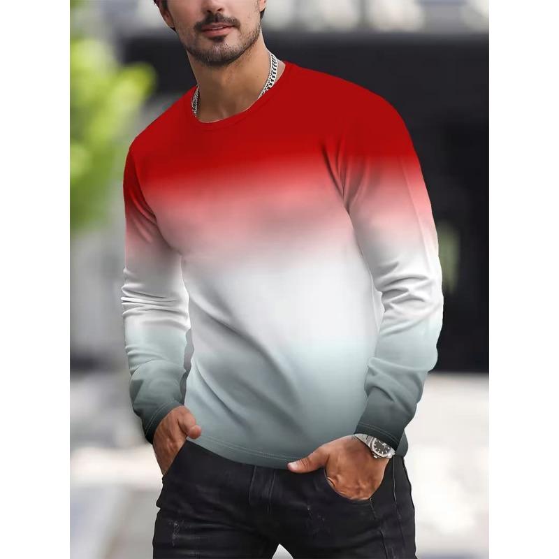 T-shirt da uomo a maniche lunghe con stampa a righe 3D, top da uomo comodo, traspirante e versatile