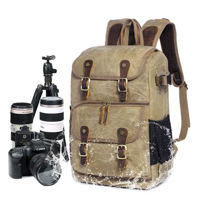 Outdoor Waterproof Photography Dslr Camera Backpack Wax Dye Canvas Video Digital Photo Bag Case,Green