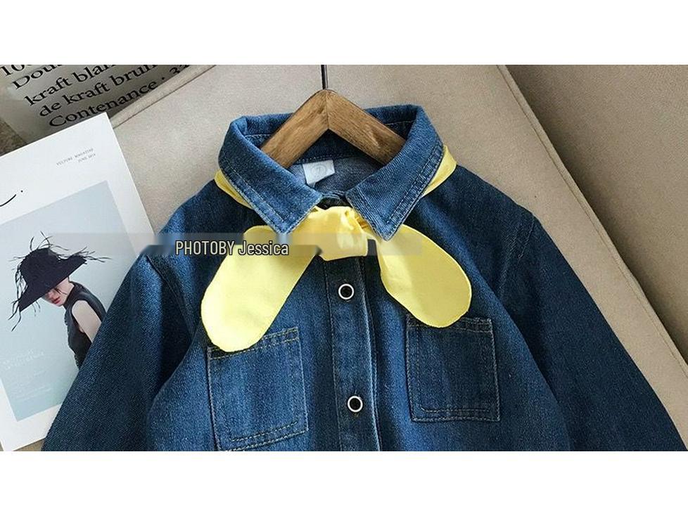 Korean Style Ruffle Denim Skirt Dress for Girls - Spring & Autumn Long Sleeve Trend