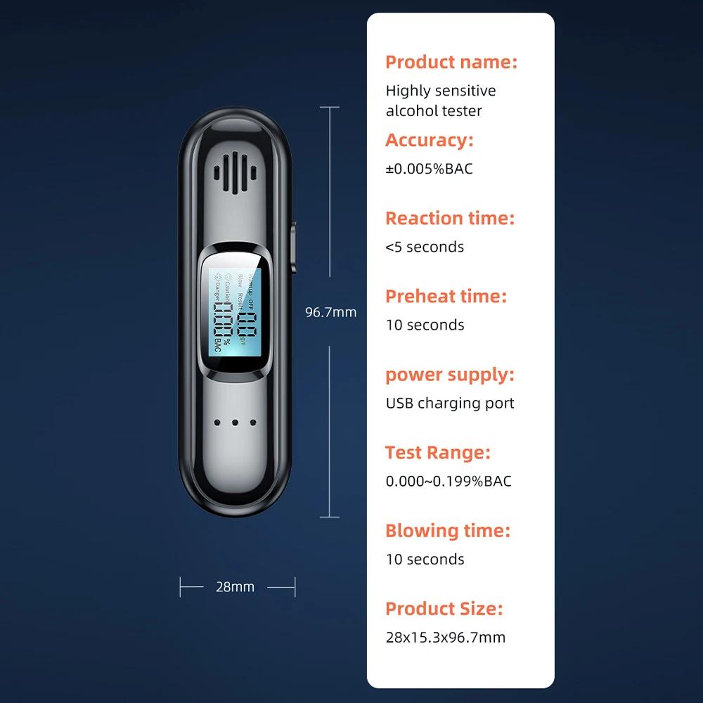 Non-Contact Alcohol Tester with LED Digital Display Alcoholmeter USB Rechargeable Accuracy Breathalyzer Diagnostic Tool