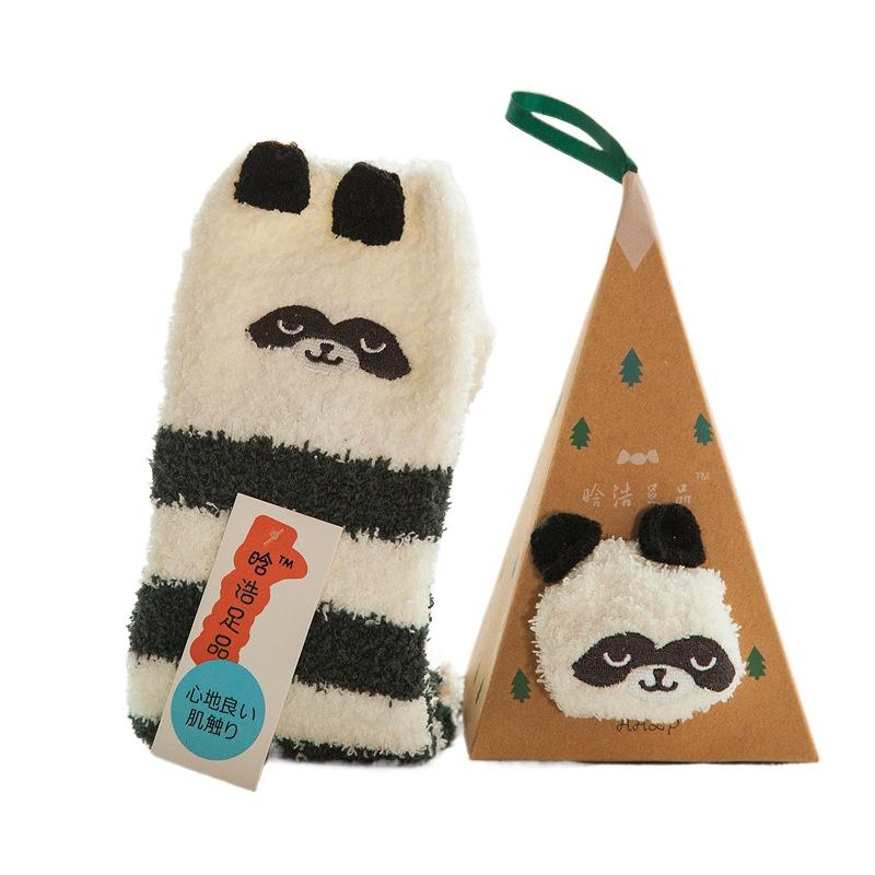 Cute Animal Design Deer Christmas socks Gift 3D Fluffy Coral Velvet Thick Warm Winter Sock For Women new Year gift Sox with Box