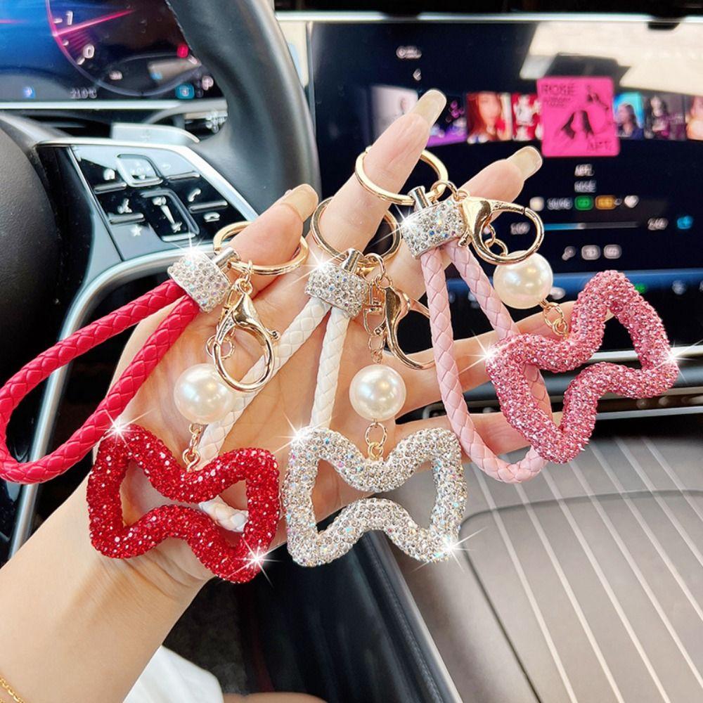Fashionable Leather Rope Keychain Hollow Out Design Car Key Pendant Bow Key Chain  Key Organization
