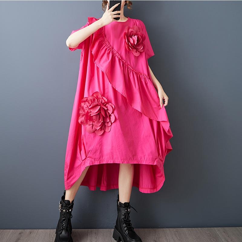 Kort ermet Plus size vintage blomstret ny i kjoler for kvinner avslappet løs midi lang sommerkjole