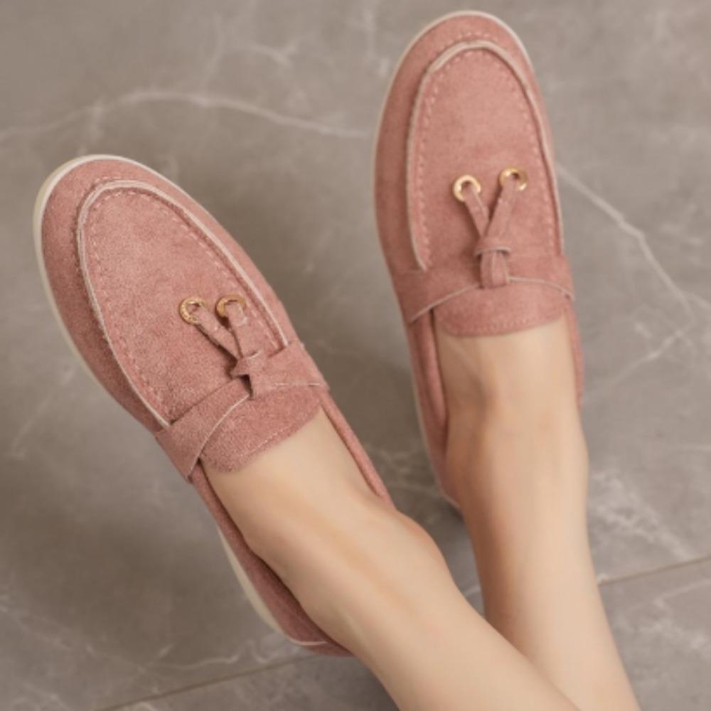 Nouvelles mules décontractées à fond plat avec serrure et pompon, mocassins à la mode pour femmes, chaussures simples de marque avec boucle en métal, pantoufles confortables à enfiler