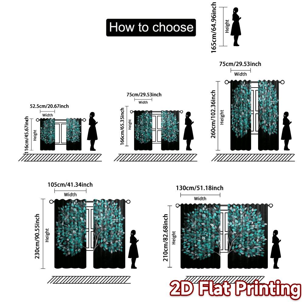 2pcs   2D FLAT PRINTING Curtains (Without Rod) Emerald Tree Minimalist Modern Curtains Durable 100% Polyester Fabric Curtains